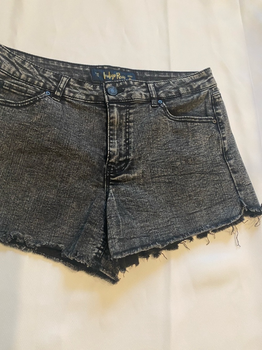 Indigo Rein Black Washed Frayed Denim Shorts